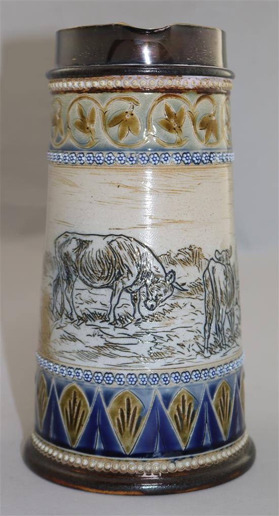 A Doulton Lambeth jug, decorated by Hannah Barlow 9.5in.